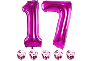 LINGQIANG Geburtstag Zahlen Luftballon 17 Jahre, 40" Rosa Folienballon Zahl 17 mit Konfetti Ballons, XXL Pink Luftballons Zahl 17 Geburtstagsdeko für Mädchen Frau 17. 17. Jubiläum Party Deko, Fliegt mit Helium