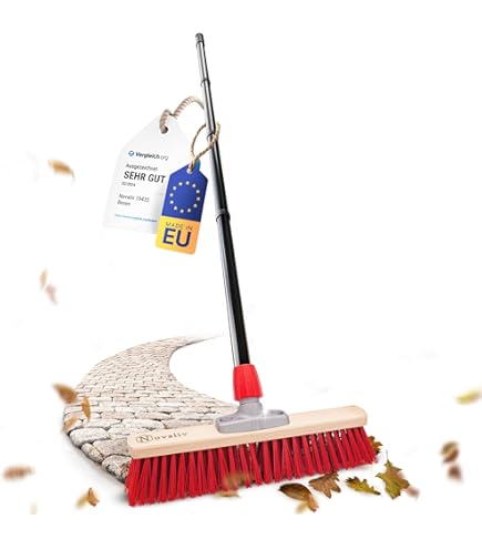 Novaliv Grote bezem 2 x zaalbezem 80 cm met steel borstelharen haarmix bezem fijn ideaal als werkplaatsbezem met steel, zaalbezem, industriële bezem, huisbezem, kamerbezem, grote bezem