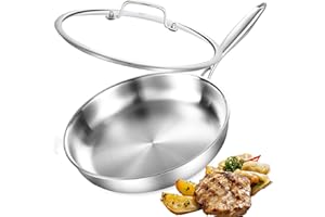 Nontoxicook Tri-Ply Stainless Steel Pan, 28cm (11inch) Frying Pan with Lid, Compatible with All Cooktops Up to 315℃, Fast & Even Heat, Skillet, Induction Cookware, Cooking Pan