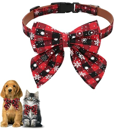 2 Collari Natalizi Regolabili Per Cani E Gatti, Con Fibbia Di Sicurezza E Campanello Rimovibile – Design A Quadri Con Fiocco Di Neve, Rosso E Verde