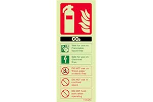 VSAFETY V Safety 11004AC-G Glow In The Dark Co2 Id Fire Extinguisher Sign - 75mm x 200mm - Rigid Plastic, Black/Green/Red