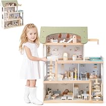 Maison De Poupée Rose 3 étages Avec Meubles Et Accessoires – Villa De Rêve 5 Chambres + Balcon, Cadeau Fille En Bois MDF