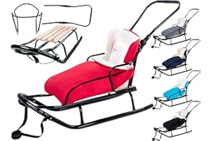 Luge GagaDumi Oslo en métal avec Dossier avec Ceintures de sécurité, Barre de poussée et chancelière, Luge pour bébé, idéale pour Les Enfants et Les Adultes, Charge jusqu'à