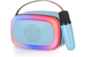 DERUAKU Wireless Karaoke Machine for Kids, Portable Rechargeable Karaoke Speaker with Microphone, Mini Karaoke Speaker, Voice Changing Effects & LED Lights Boys Girls Birthday Toys Gifts for Singing(Blue)