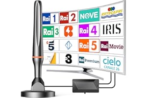 DTB TECH Antenna TV, Superiore Antenna TV Interna HDTV Digitale 450KM+ Miglia Amplificata con Amplificatore di Segnale Support 4K HD/VHF/UHF per Home Smart Televisione/Radio supporta smart TV 4K HD/1080P ALL