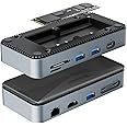 Yottamaster USB C Hub with M.2 SSD Enclosure, 10-in-1 USB C Docking Station supporting 4K/60Hz Display, 10Gbps Charging Dock with 100W PD, SD/TF3.0 Card Slot, Gigabit Ethernet Port - Black