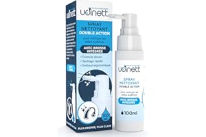 UDIVITA Spray Nettoyant pour Appareils Auditifs 100ml avec Brosse Udinett pour le Nettoyage Quotidien des Écouteurs Bluetooth Formule Douce Hygiénisante Élimine le Cérumen et la Saleté