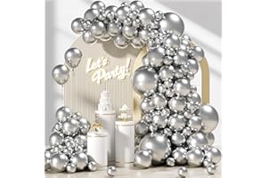 FLETORIN Decorazioni Compleanno 107 Pezzi, Arco Palloncini Argento, Taglie 18 12 10 5 pollici Palloncini Arco Kit Per Feste Compleanno, Baby Shower, Matrimonio, Laurea, Battesimo Bambino Addobbi