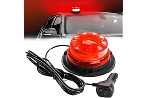NHHEO 24LED Feux De Signalisation De Toit Rond Rouge 8 Modes De Clignotement Super Lumineux ImperméAble à L'Eau Avec Base MagnéTique Avertisseur Lumineux,Suit Pour Car Truck Police Car 12-30V