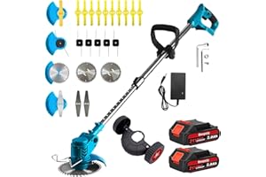 BAVPELP Akku Rasentrimmer mit Akku, 4 In 1 Elektrischer Rasentrimmer mit 2X 2.0Ah Akku, Ladegerät und Metall Messer, 90° Schwenkbarer Kopf für Hof Garten Trimmen