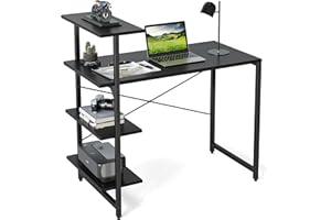 CubiCubi Petit Bureau avec étagère, 100 x 50 cm, étagère à 3 étages, Table de Jeu, Facile à Installer, Structure en Acier Robuste, Noir