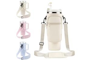 EOAMGO Stanley Cup Bag 40oz, Water Bottle Bag with Phone Pocket & Adjustable Shoulder Strap, Stanley Cup Holder with Straw Cover for Walking Travel (White, 40oz)