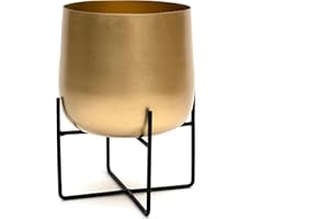 Olly & Rose Gold Plant Stand With Plant Pot Large Metal Planter with Black Stand Flower Pot for Outdoor and Indoor Plants and Flowers (Gold)