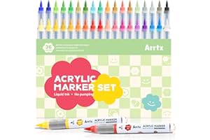 Arrtx Marcadores acrílicos de 36 colores, punta de pincel, marcadores de pintura acrílica, juego de bolígrafos de pintura para pintura de roca, vidrio, piedra, madera