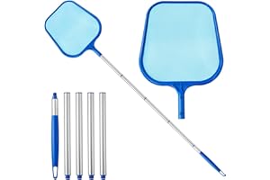 Cozii Teichkescher & Pool Kescher mit Teleskopstange (66-163cm) | Feinmaschiges Netz für Poolreinigung | Algenkescher für Pools, Teiche, Spa, Whirlpools | 5-Pol Teleskop Aluminiumstange