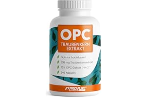 ‎PROFUEL OPC Traubenkernextrakt - 240 OPC Kapseln mit 75% reinem O.P.C. je Kapsel - laborgeprüft (HPLC-Methode) mit Zertifikat: Echte 75% O.P.C.-Gehalt - 500 mg Traubenkernextrakt je Kapsel - 100% vegan