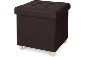 dibea Poggiapiedi sedia pieghevole sgabello cubo contenitore con i piedi lino 38x38x38 cm Marrone