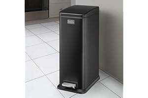 BLACK+DECKER BXBN0008E 20L Black Slimline Pedal Bin with Soft Close Lid, Stainless Steel, 56cm x 22cm x 36cm
