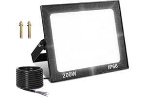 Viugreum 200W Led Floodlight Outdoor 16000LM Safety Light IP65 Waterproof Garden Flood Lights Unique Shell Work Lighting Cold White Wall Light with 75cm Cable Outside for Yard Garden Backyard
