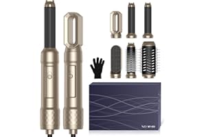 ATOPSKINS 6 en 1 Secador Pelo Cepillo Secador De Pelo, Air Styler Set 6 Modelador de Cabello, plancha de pelo cepillo alisador pelo cepillo alisador cepillo pelo rizado secador pelo profesional, Dorado