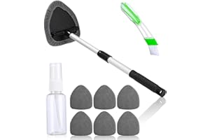 Huifoo Pulitore parabrezza auto con 6 cuscinetti in microfibra e bottiglie spray, kit di pulizia per vetri auto, con manico estraibile, girevole a 180 gradi, grigio
