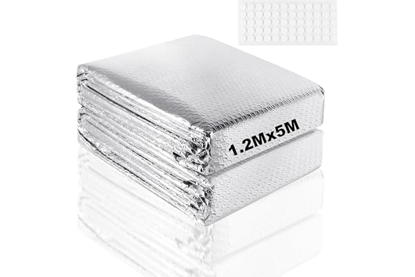 Dshunnc 5 m x 120 cm radiator reflektionsfolieuppvärmning, 3 mm tjock isoleringsfolie dubbelsidig aluminium bubbelplast, termofolie med självhäftande kuddar för fordon, tak, fönster, rör etc