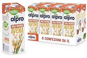 ALPRO SENZA ZUCCHERI, Bevanda all'AVENA, 100% vegetale con vitamine B2, B12 e D2 (8 confezioni x 1 Litro)
