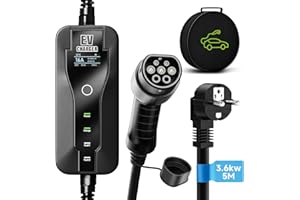 AFYEEV Typ 2 Ladekabel, 3.6kW Ladekabel Typ 2, EV Ladegerät mit Schuko Stecker, Einstellbarer Strom 8A/10A/13A/16A, Ladekabel Elektroauto Typ 2 mit Tasche, 5 Meter (IEC 62196-2)