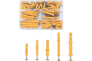 Freeasy 90pcs Wall Plugs and Screws Set,5 Different Sizes of M8/M6 Plastic with Masonry Kit for Brick,Concrete,Drywall,45 Self Tapping & 45 Expansion Plug Anchor Bolts Box