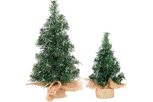 JINXIAN 2 Piezas áRbol de Navidad Artificial 20 cm 30 cm de PVC Arbol de Navidad Pequeño con Base de Yute áRbol de Navidad en Miniatura para Decoracion Arbol de Navidad Mini