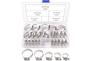 YIXISI 25 Pezzi 6-29 mm Set di Fascette Stringitubo, 304 Fascette Stringitubo in Acciaio Inox, Regolabili Collare di Serraggio Fascette, per il Fissaggio di Tubi e Tubi, 5 Dimensioni