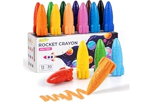 JUPITEARTH 12 Colors Crayons for Toddlers, Non-Toxic Washable Rocket Crayons, Easy-to-Hold Coloring Gifts & Art Supplies for Little Hands