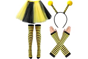 BESTOMROGH Bienenkostüm Erwachsene, Karneval Kostüm Damen Bienen Haarreif Tüll Rock Gestreifte Überkniestrümpfe Lange Handschuhe Fasching Kostüm Damen Karneval Verkleidung