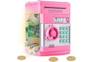 Ltteaoy Cassaforte per Bambino, elettrico Salvadanaio con password grande Salvadanaio elettronico per bambini 4 ai 11 Anni, Mini cassaforte per banconote Moneta Regali per Natale e compleanno (Rosa)