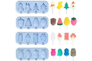 OBCARN Eis Am Stiel Formen, Eisformen Silikon Karikatur DIY mit Deckel für Kinder Erwachsener, wassereis Formen Enthält 20 Wiederverwendbare Eisstiele, BPA-frei (4 set)