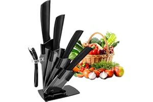 CORESLUX Ensemble de couteaux de chef de cuisine en céramique, couteaux à pain super tranchants, 5 pièces, antirouille et résistant aux taches