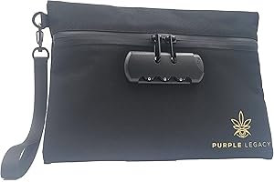 PURPLE LEGACY Borsa a prova di odore | Sistema a 5 strati di tessuto foderato a prova di odore per stoccaggio da viaggio | Sacchetti Antiodore Pieghevole | 25x17 cm Lucchetto a combinazione (Nero)