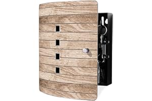 ‎BANJADO banjado® Design Schlüsselkasten aus Edelstahl Motiv Blasse Holzlatten für 10 Schlüssel - Schlüsselschrank zur Schlüssel Aufbewahrung 24 x 21,5 x 7cm groß mit praktischem Magnetverschluss