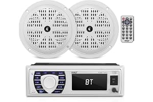 Pyle marinreceiver- och högtalarpaket – Inbyggd LCD-digital stereo med Bluetooth och mikrofon, AM/FM-radiosystem, 5,25-tums vattentäta högtalare (2), MP3/USB/SD-läsare och fjärrkontroll