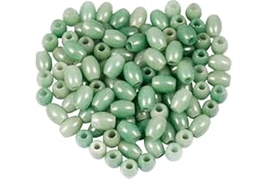 KYEYGWO Green Aventurine Large Hole Polished Gemstone Beads for Bracelets, Oval Loose Charms European Bead for Jewelry Making, Pack of 20