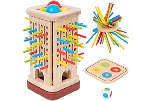 Guopai Giochi Montessori per Bambini 3-6 Anni – Gioco da Tavolo in Legno con 32 Bastoncini Colorati, Palla, Dado, Anello e Box – Gioco Educativo di Abilità Motoria, Family Game e Regalo