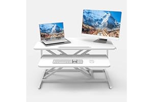 ‎ERGOMAKER ERGOMAKER Steh-Sitz Schreibtischaufsatz Höhenverstellbar, Stehpult Aufsatz Schreibtisch 80 X 40CM Desktop Erhöhung mit Zwei Monitoren Tastaturablage Weiß