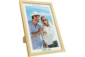 Gemtte Ramka na zdjęcia A5, drewniana ramka na zdjęcia 15 x 20 cm, z nietłukącym się szkłem akrylowym, wysokiej jakości ramka na zdjęcia DIN A5, idealna do dekoracji pokoju, drewniana ramka na zdjęcia