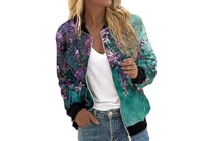 EQWIGKEIT Bomberjacke Damen Lässig Bikerjacke Leicht Pilotenjacke Vintage Freizeitjacke Kurz Übergangsjacke Oversized Sweatjacke Farbverlauf Damenjacke Langarm Fliegerjacke Motorradjacke