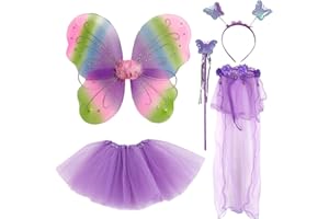 BDSHUNBF 5 sztuk skrzydła motyla i wróżki, kostium księżniczki i anioła dla dziewczynek, urodziny i dzień dziecka, fioletowy