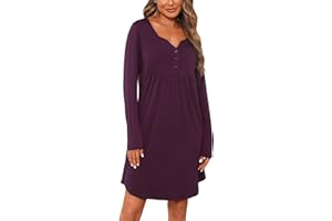 Jahetuul Camicia da Notte Parto Ospedale Cotone a Maniche Lunghe Vestaglia Allattamento con Bottoni Scollo a V Camicia Premaman Adatto Casa