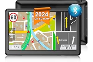 Jimwey Bluetooth UK Sat Nav for Car, 7 inch GPS Navigator 2024 UK Europe Maps, Lifetime Free Updates, Truck GPS Navigation with Handsfree Calling, Postcode, Speed Camera Alert, Lane Assist (BT-7)