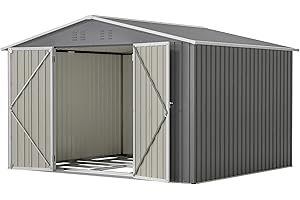Thanaddo Metall Gerätehaus Gartenhaus Geräteschuppen Garten Schuppen Inkl. Metallfundament (ohne Boden), Metall Gerätehaus mit Pultdach, Geräteschrank für Garten (Grau 8x10)