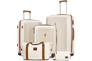 Joyway Set di valigie 5 pezzi a guscio duro in PP leggero con 4 ruote e serratura TSA Il set di valigie contiene 1 borsa da viaggio e 1 borsa da toilette Bianco