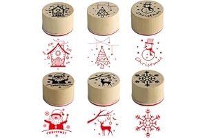 KLINNA Set di 6 timbri natalizi in legno, con fiocchi di neve, set di timbri rotondi in legno come piccoli timbri per bambini, ideali per realizzare biglietti, scrapbooking e carta da regalo